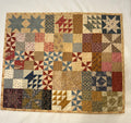 Handmade Patchwork Mini Quilt – Vintage Blue, Burgundy & Neutral