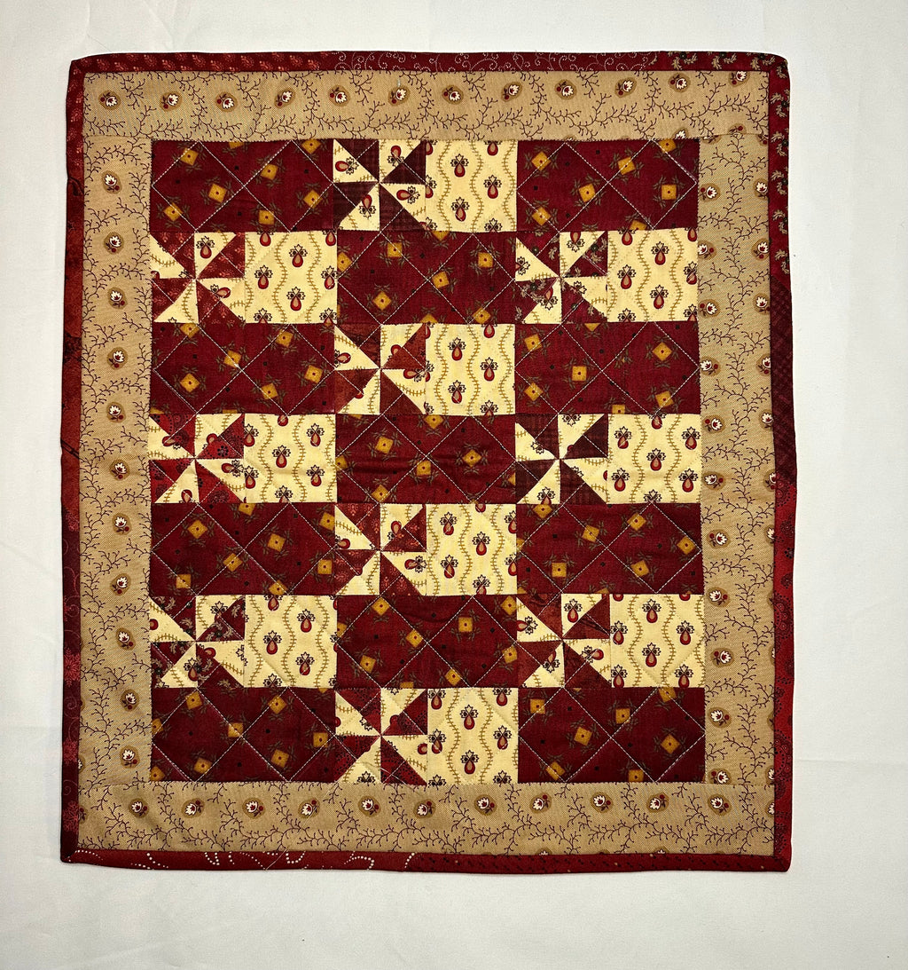 Handmade Patchwork Mini Quilt – Burgundy & Cream