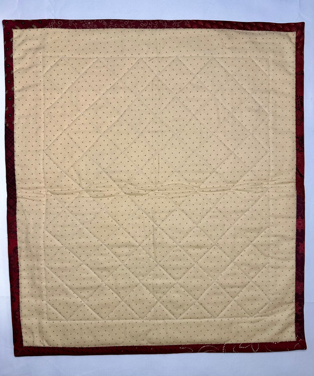 Handmade Patchwork Mini Quilt – Burgundy & Cream