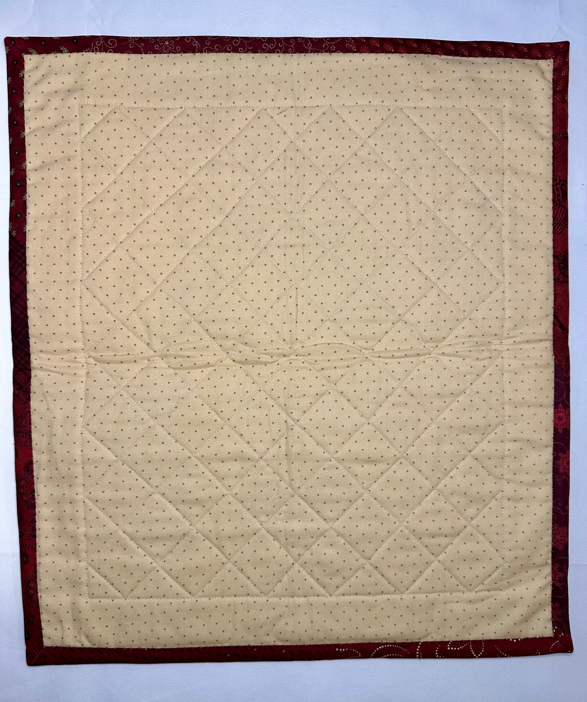 Handmade Patchwork Mini Quilt – Burgundy & Cream