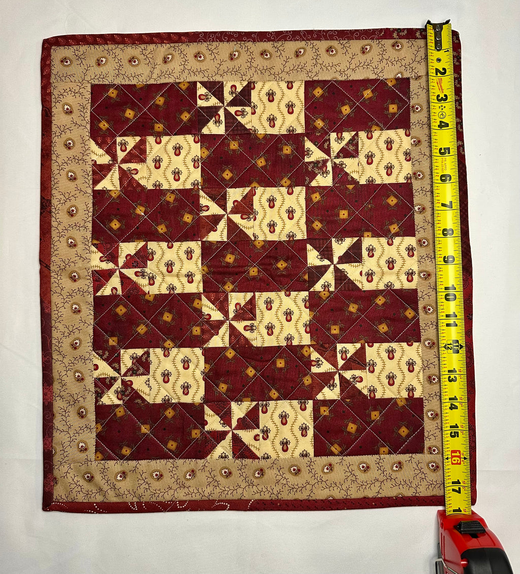 Handmade Patchwork Mini Quilt – Burgundy & Cream