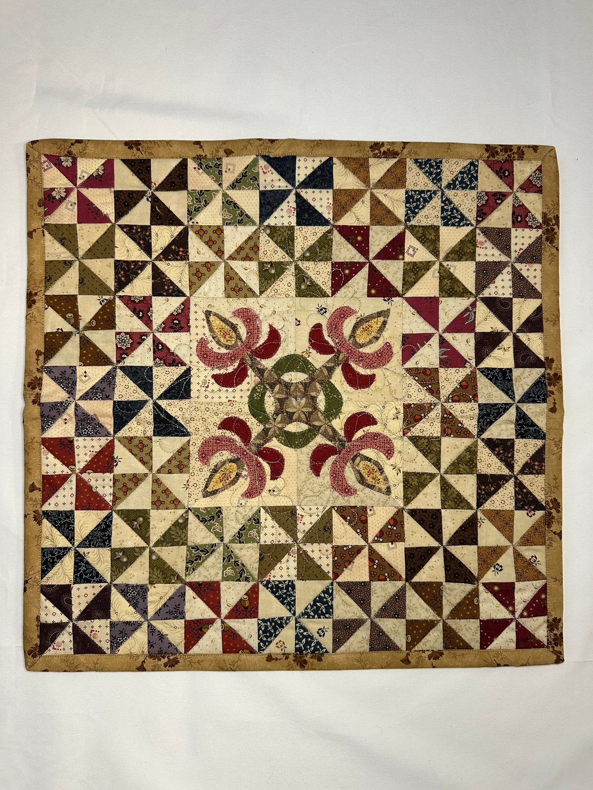 Handmade Floral Patchwork Mini Quilt – Pinwheel Design
