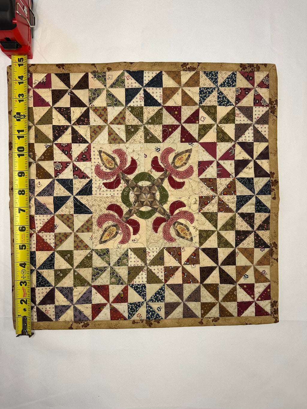 Handmade Floral Patchwork Mini Quilt – Pinwheel Design