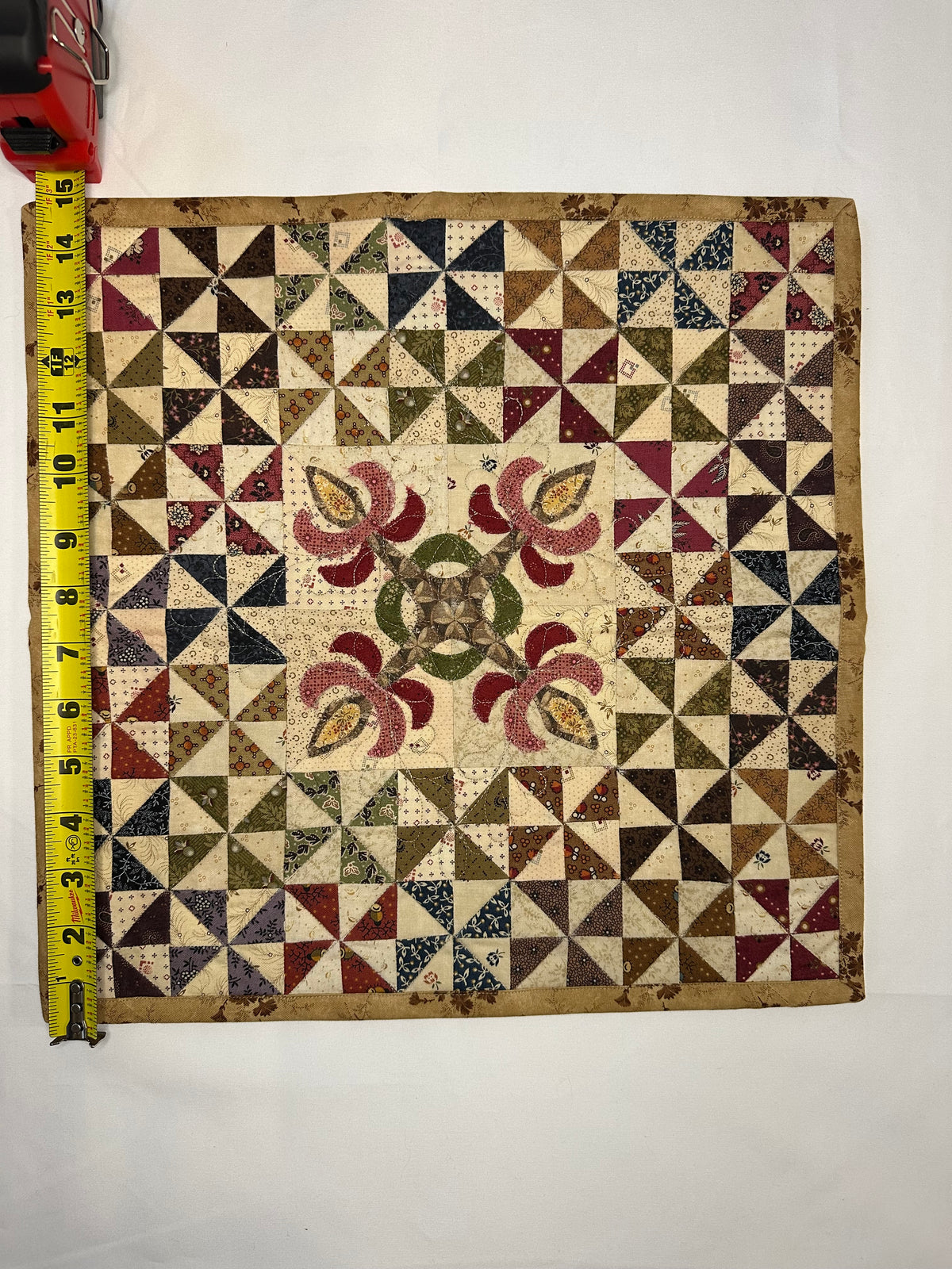 Handmade Floral Patchwork Mini Quilt – Pinwheel Design