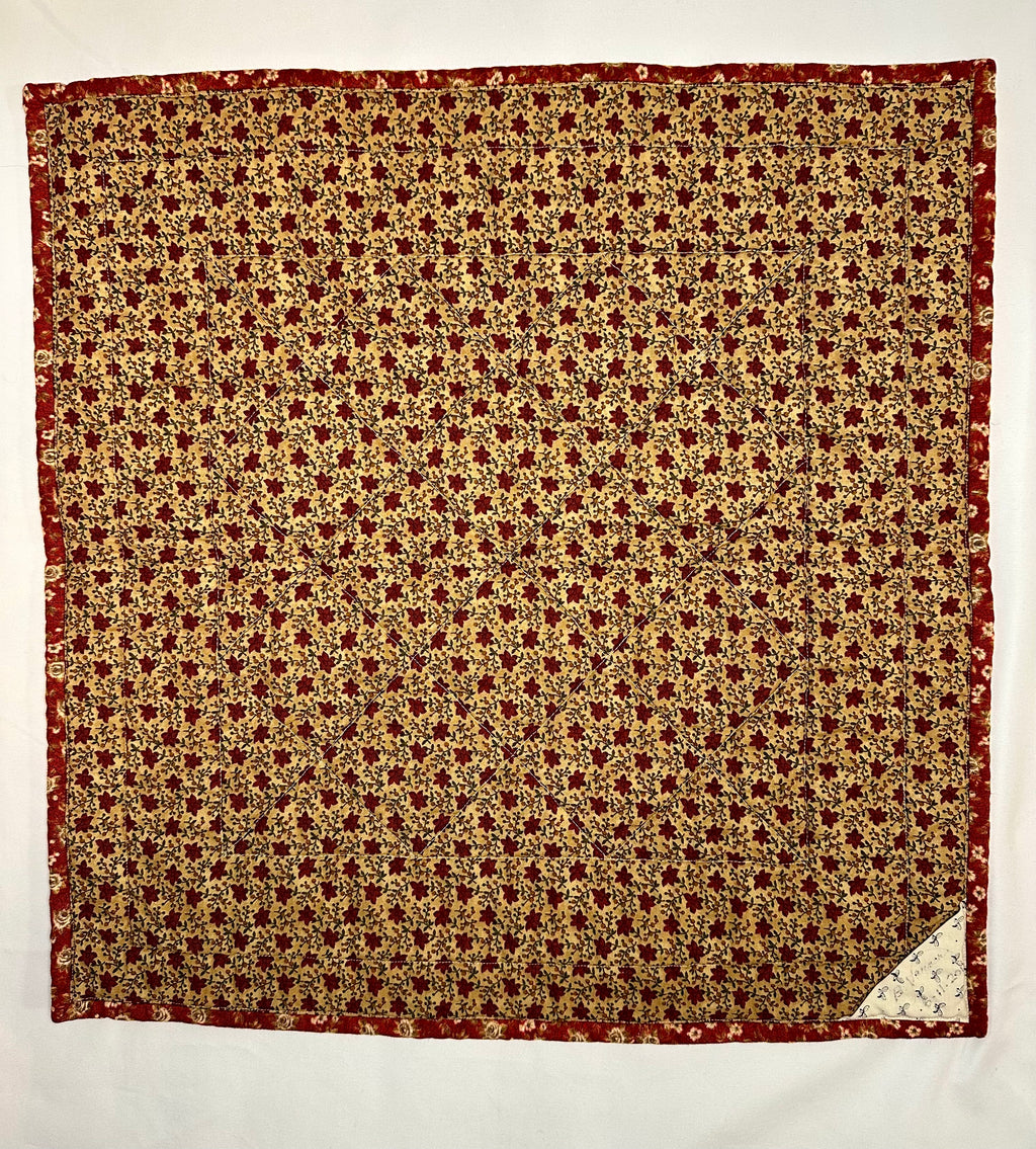 Handmade Star Patchwork Mini Quilt – Blue & Burgundy