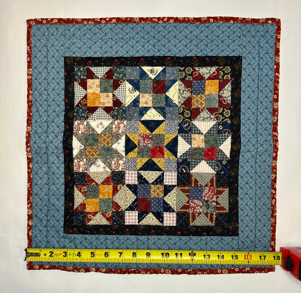 Handmade Star Patchwork Mini Quilt – Blue & Burgundy