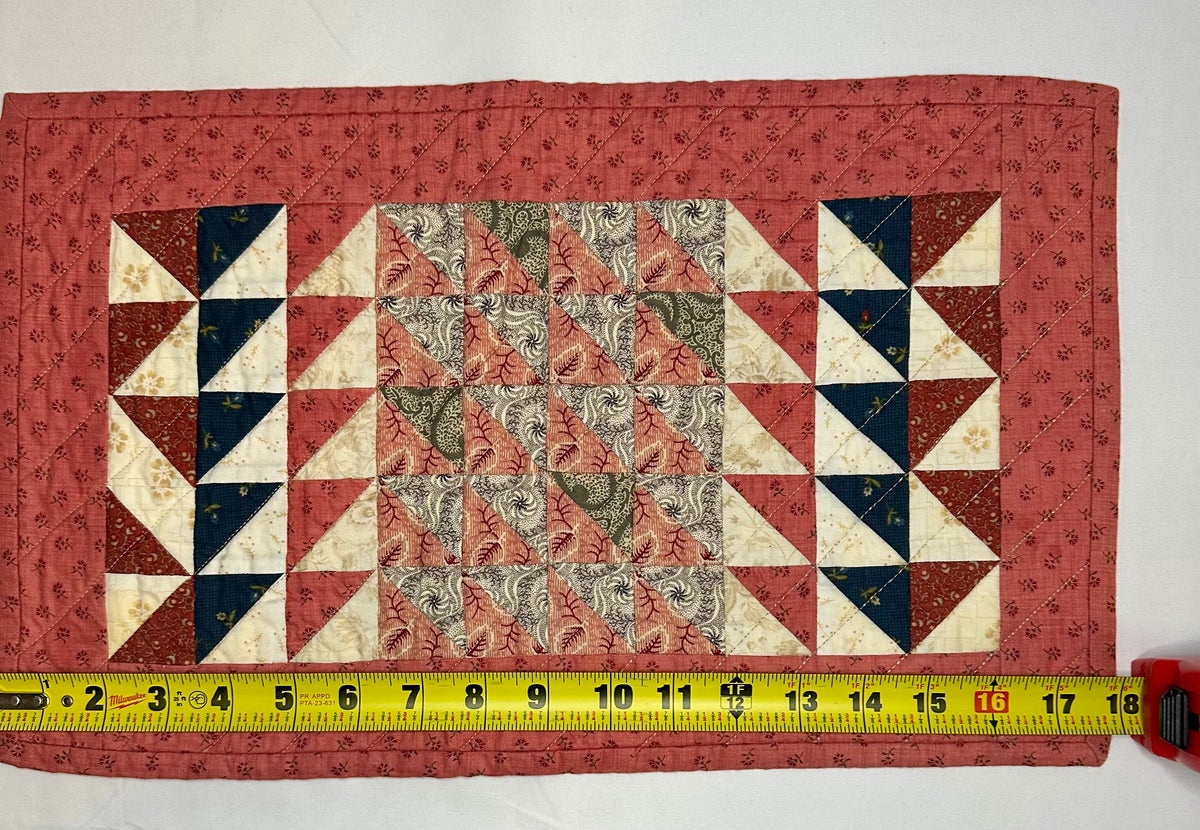 Handmade Geometric Patchwork Mini Quilt – Rust, Navy & Cream