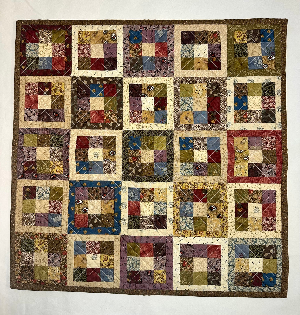 Handmade Framed Patchwork Mini Quilt – 20" × 20"