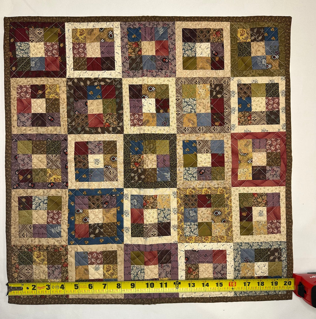 Handmade Framed Patchwork Mini Quilt – 20" × 20"