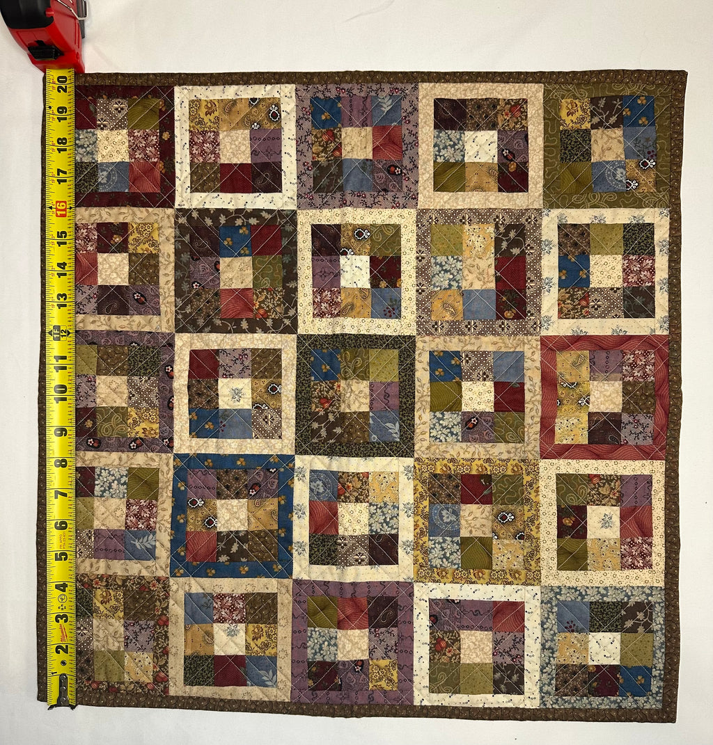 Handmade Framed Patchwork Mini Quilt – 20" × 20"