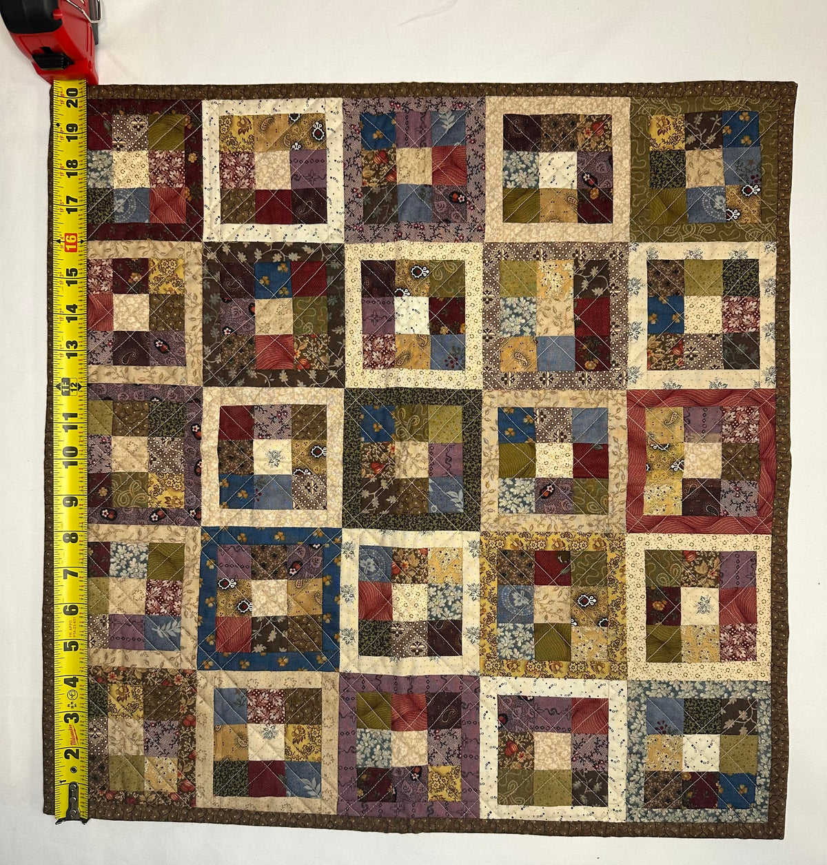 Handmade Framed Patchwork Mini Quilt – 20" × 20"