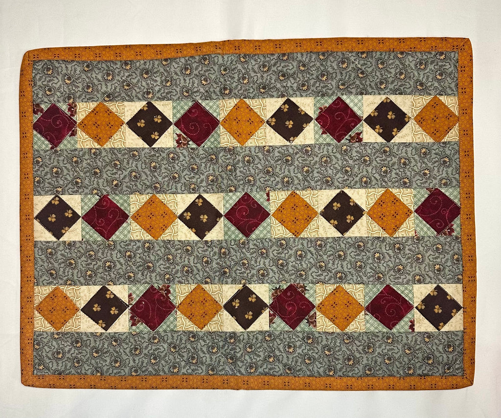 Handmade Diamond Patchwork Mini Quilt – 17" × 13"