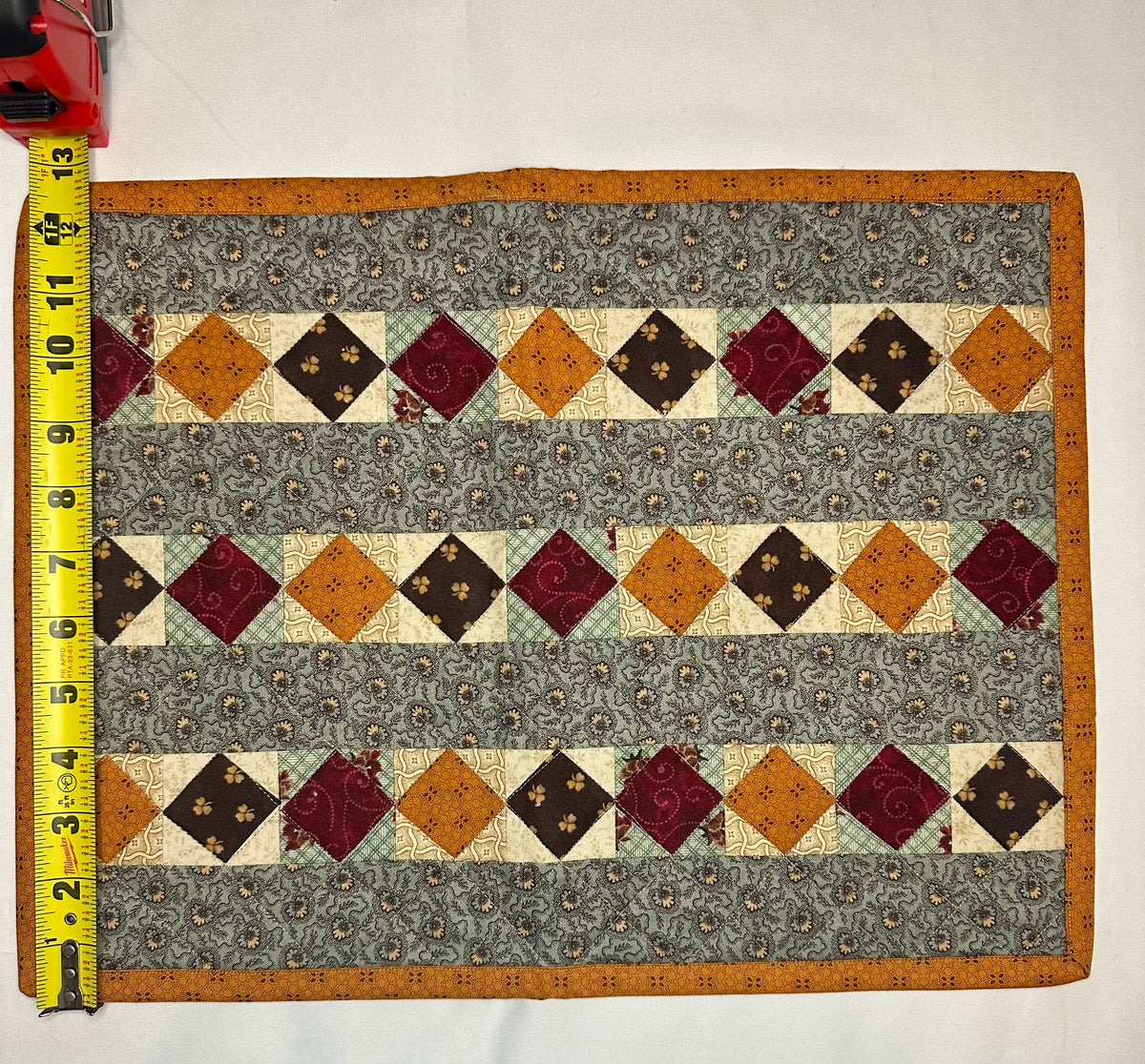 Handmade Diamond Patchwork Mini Quilt – 17" × 13"