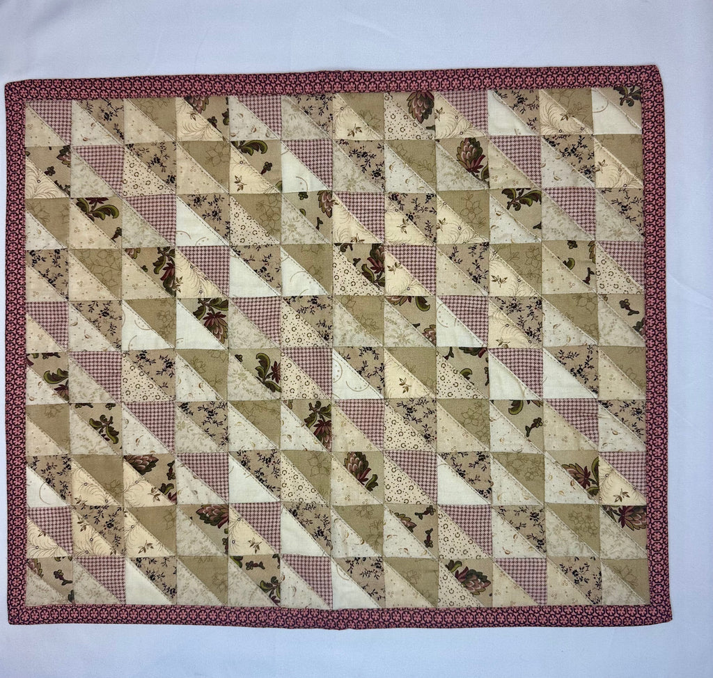 Handmade Triangle Patchwork Mini Quilt – Burgundy & Cream
