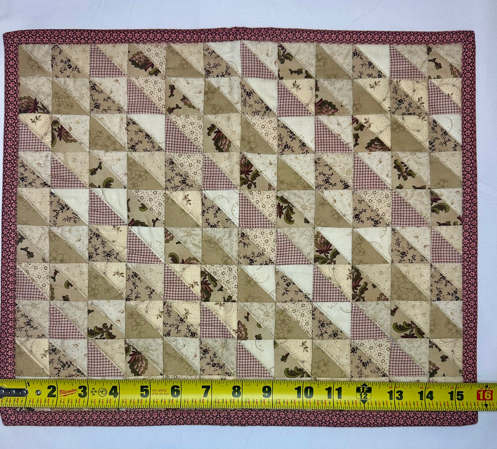 Handmade Triangle Patchwork Mini Quilt – Burgundy & Cream