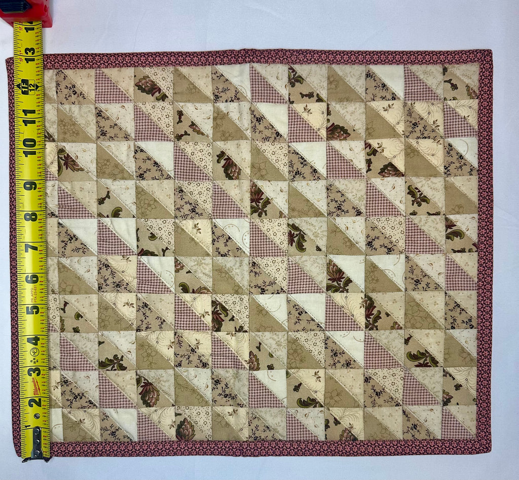 Handmade Triangle Patchwork Mini Quilt – Burgundy & Cream