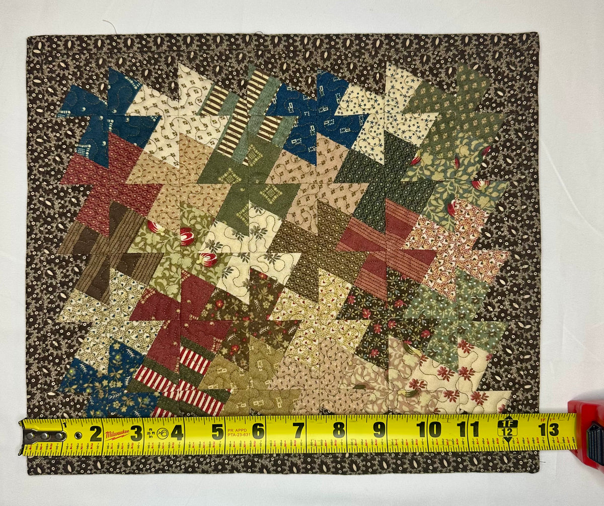 Handmade Pinwheel Patchwork Mini Quilt – 13" × 11"