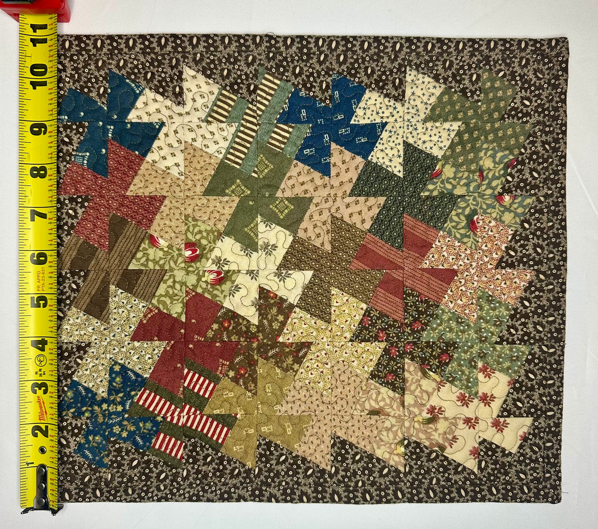 Handmade Pinwheel Patchwork Mini Quilt – 13" × 11"