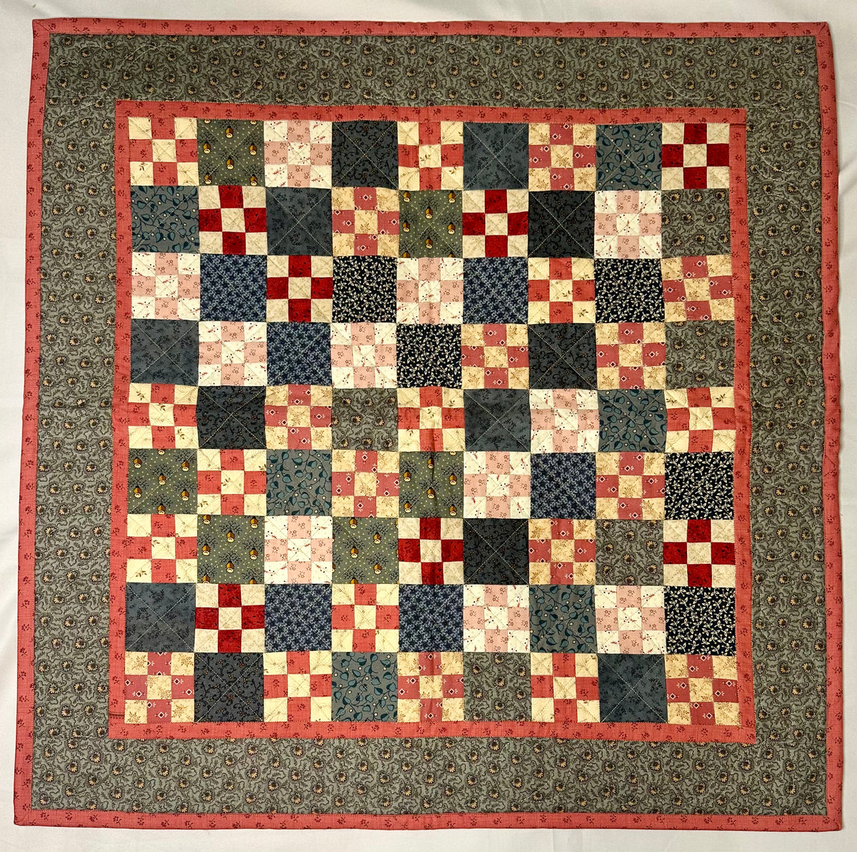 Handmade Nine-Patch Quilt – 27" × 27"