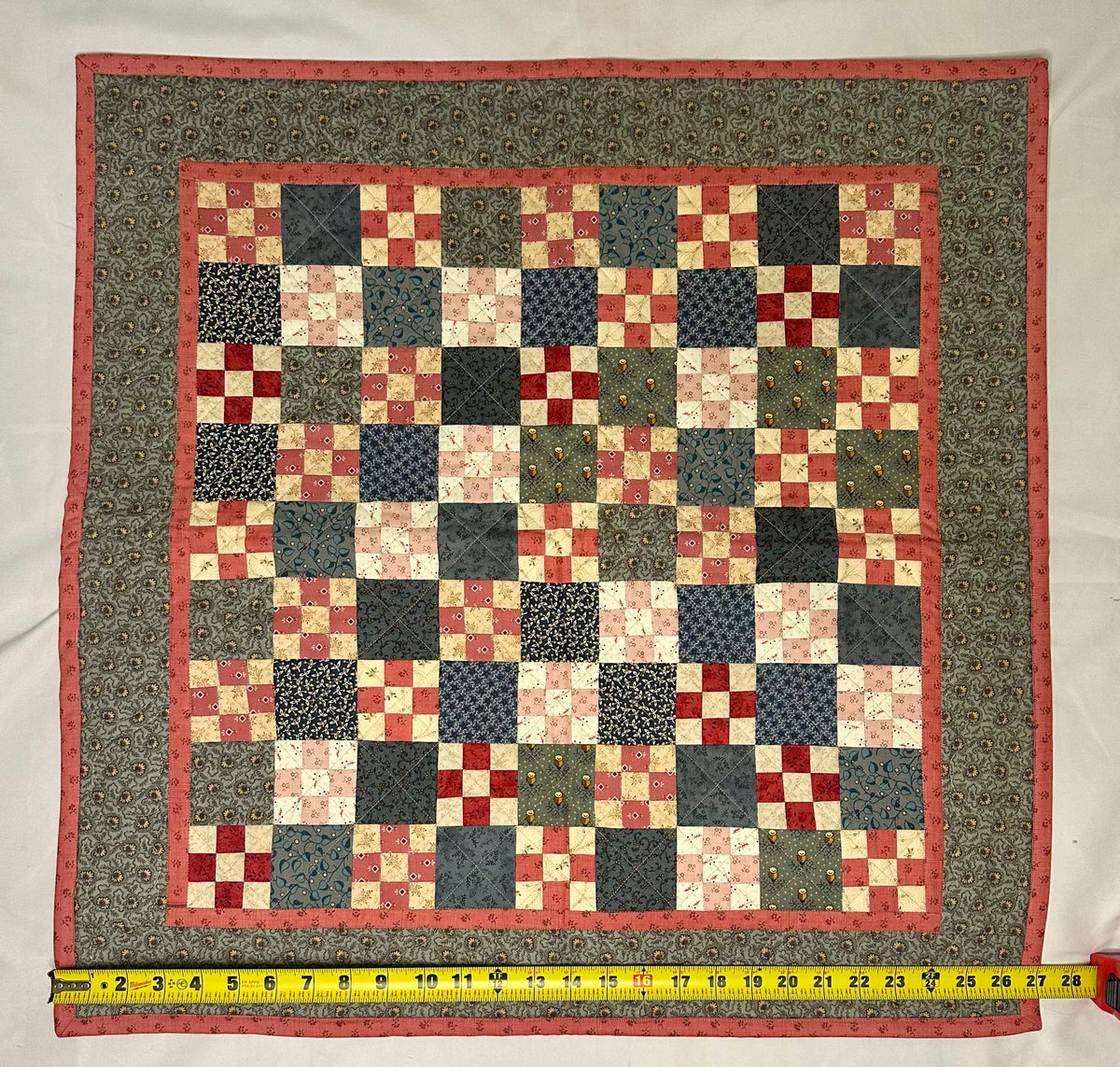 Handmade Nine-Patch Quilt – 27" × 27"