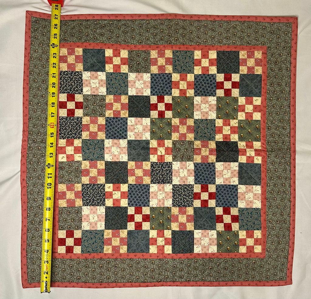 Handmade Nine-Patch Quilt – 27" × 27"