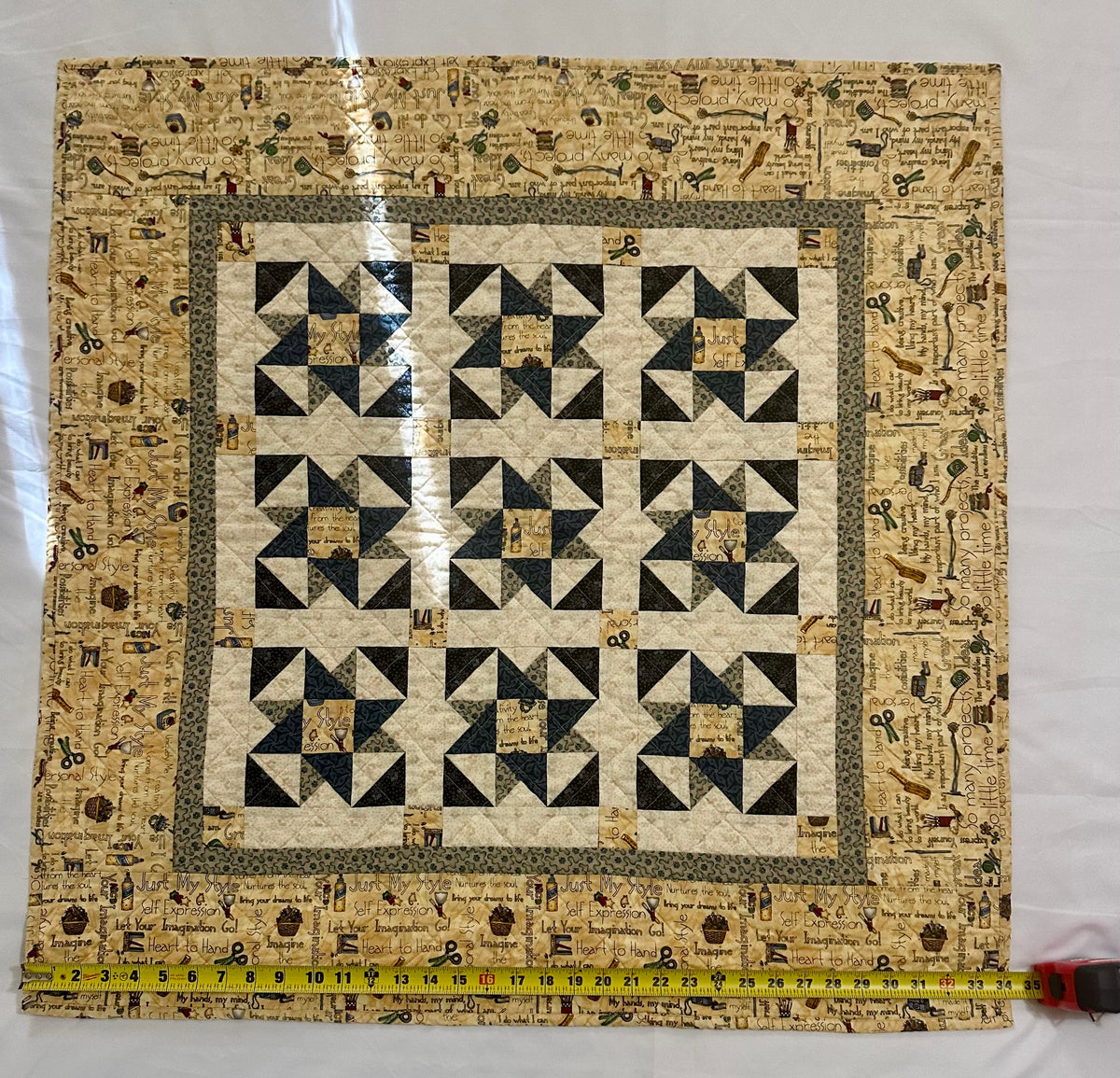 Handmade Blue Star Patchwork Quilt – 34" × 34"