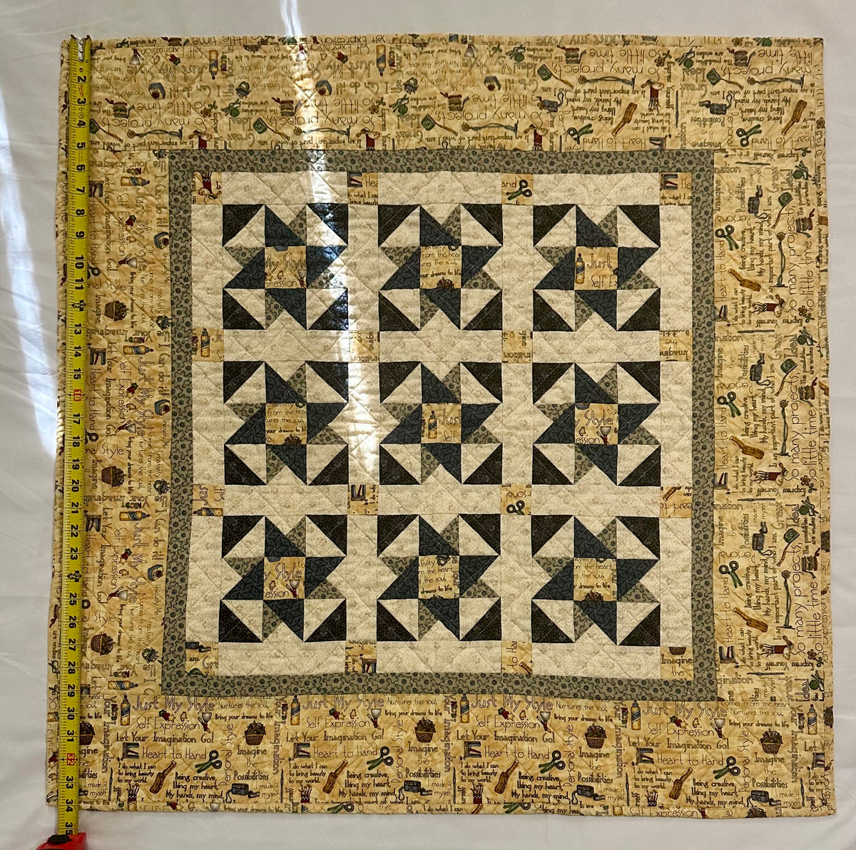 Handmade Blue Star Patchwork Quilt – 34" × 34"